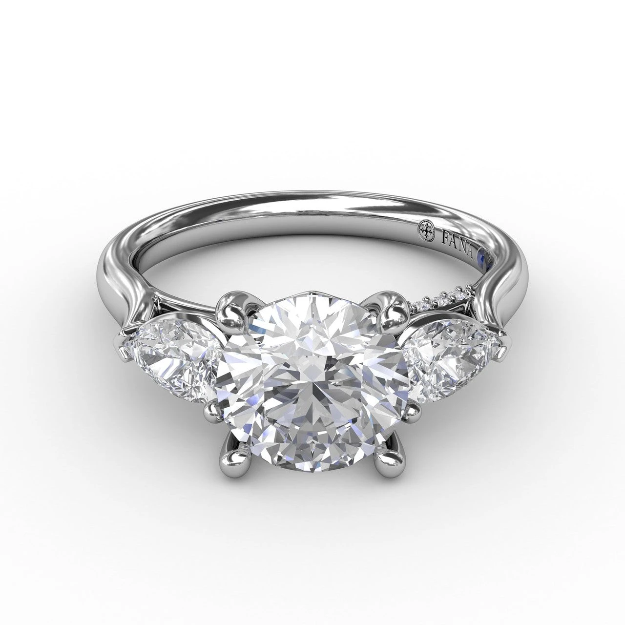 FANA Classic Three-Stone Engagement Ring Setting With Pear-Shape Side Diamonds 5 FANA Classic Three-Stone Engagement Ring Setting With Pear-Shape Side Diamonds - Image 3