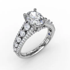FANA Classic Oval Diamond Solitaire Engagement Ring Setting With Triple-Row Diamond Band