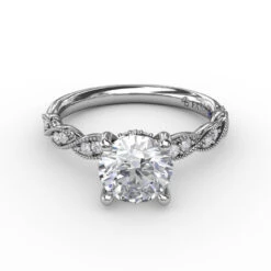 FANA Classic Diamond Solitaire Engagement Ring Setting With Diamond Twist Band -DIAMOND JEWELRY SHOP S3248.Flat .White