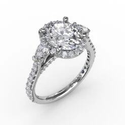 FANA Oval Diamond Halo Engagement Ring Setting With Pear-Shape Diamond Side Stones
