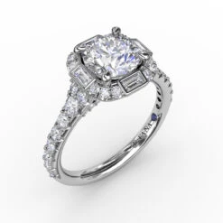 FANA Cushion Shaped Diamond Halo Engagement Ring Setting With Baguettes