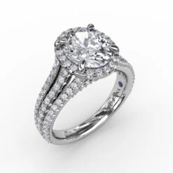 FANA Oval Diamond Halo Engagement Ring Setting With Triple-Row Diamond Band