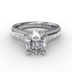 FANA Oval Diamond Solitaire Engagement Ring Setting With Baguettes And Pavé 10 FANA Oval Diamond Solitaire Engagement Ring Setting With Baguettes And Pavé -DIAMOND JEWELRY SHOP S3310.Flat .White