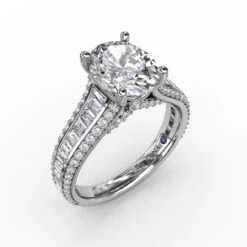 FANA Oval Diamond Solitaire Engagement Ring Setting With Baguettes And Pavé