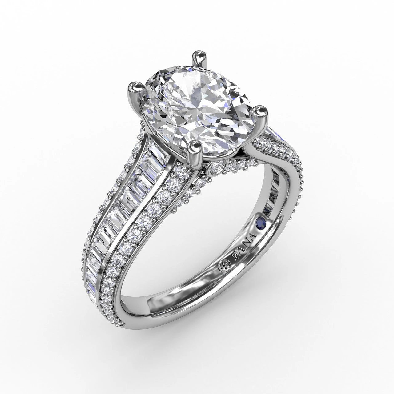 FANA Oval Diamond Solitaire Engagement Ring Setting With Baguettes And Pavé 3 FANA Oval Diamond Solitaire Engagement Ring Setting With Baguettes And Pavé