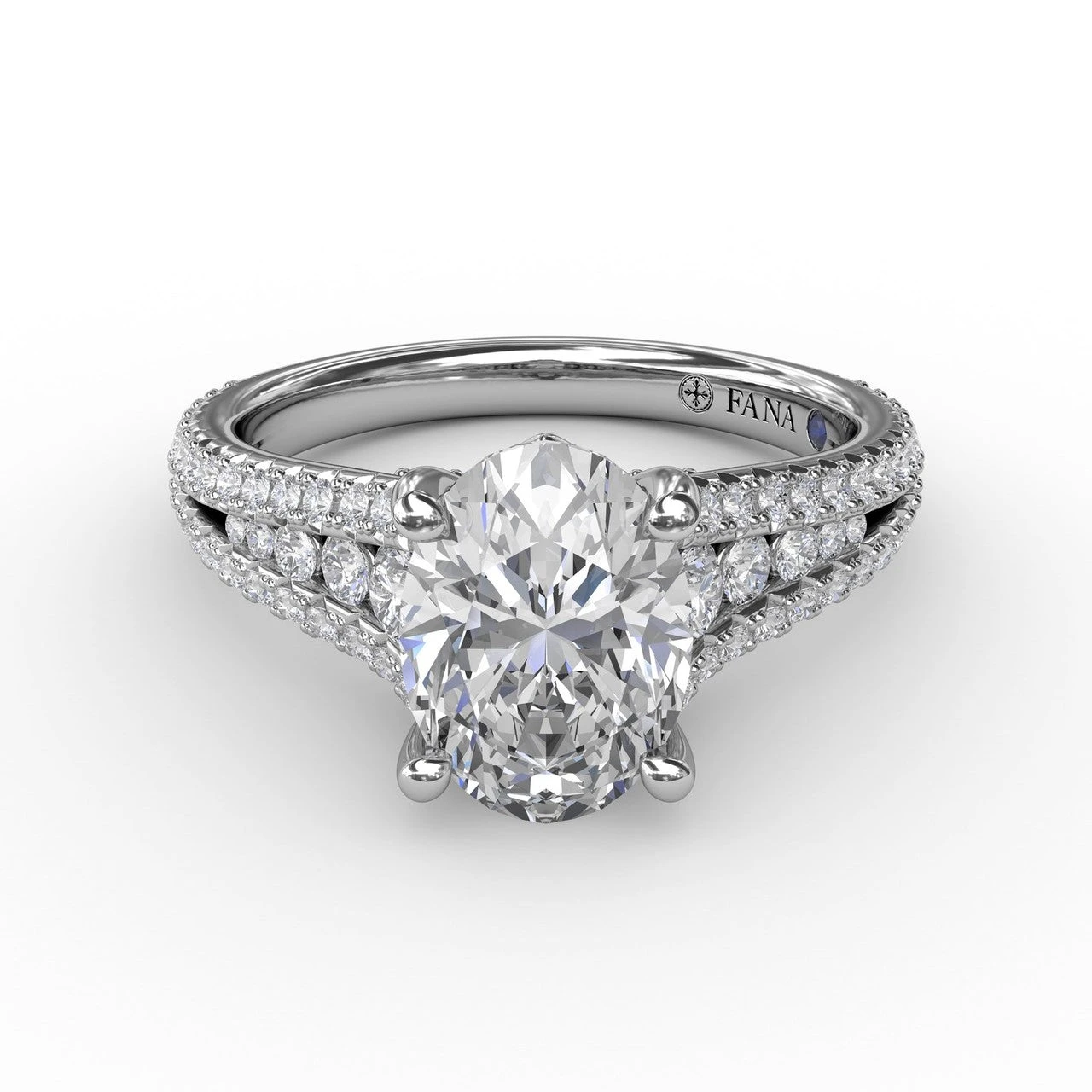 FANA Oval Diamond Solitaire Engagement Ring Setting With Triple-Row Tapered Diamond Band 5 FANA Oval Diamond Solitaire Engagement Ring Setting With Triple-Row Tapered Diamond Band - Image 3