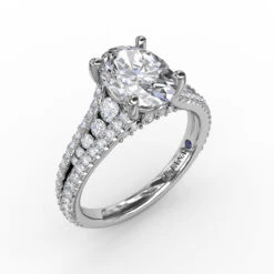 FANA Oval Diamond Solitaire Engagement Ring Setting With Triple-Row Tapered Diamond Band