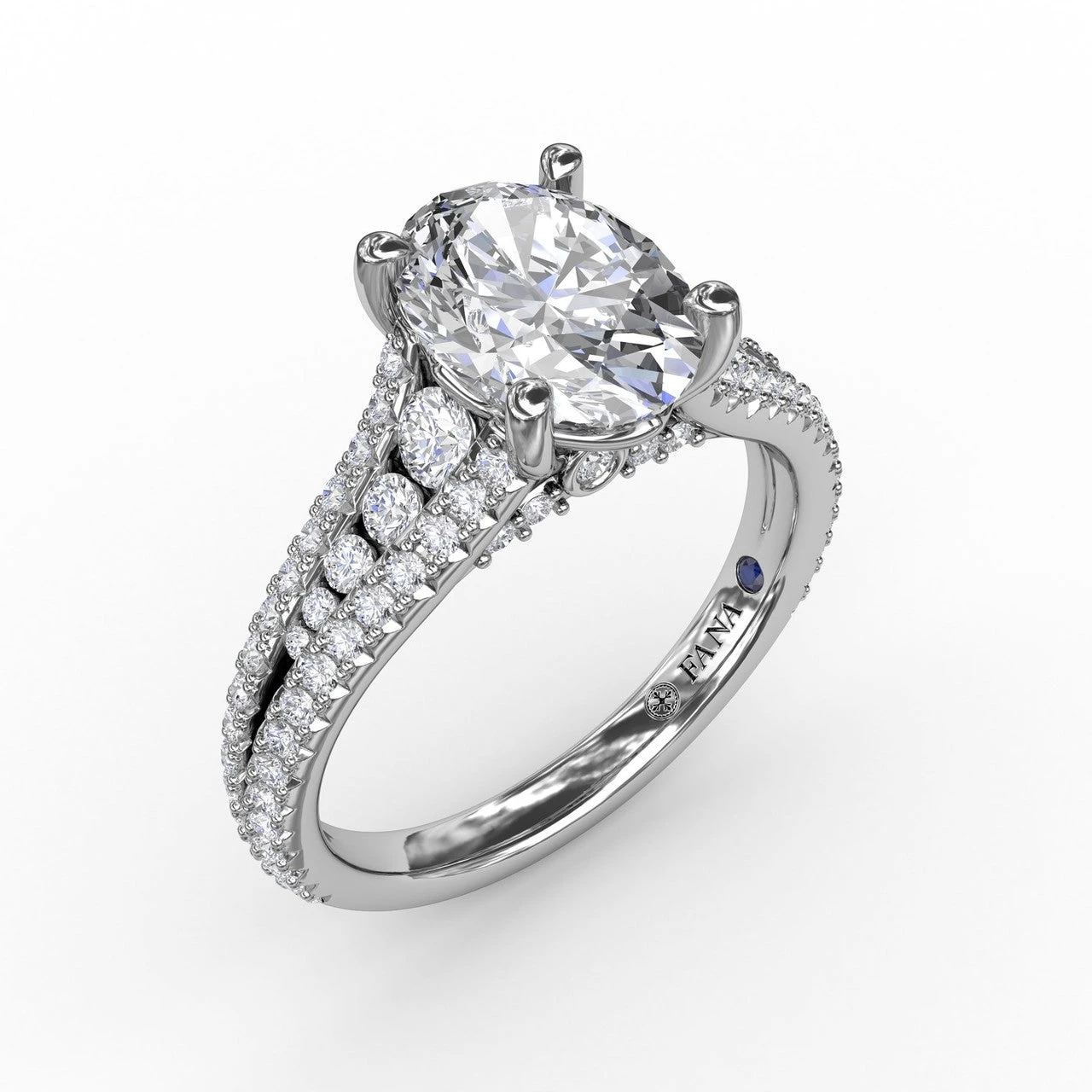 FANA Oval Diamond Solitaire Engagement Ring Setting With Triple-Row Tapered Diamond Band 3 FANA Oval Diamond Solitaire Engagement Ring Setting With Triple-Row Tapered Diamond Band