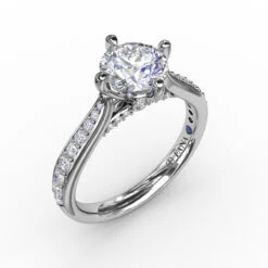 FANA Contemporary Diamond Solitaire Engagement Ring Setting With Tapered Diamond Band