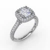 FANA Cushion-Shaped Waterfall Halo Engagement Ring Setting With Pavé Band -DIAMOND JEWELRY SHOP S3335.Perspective.White