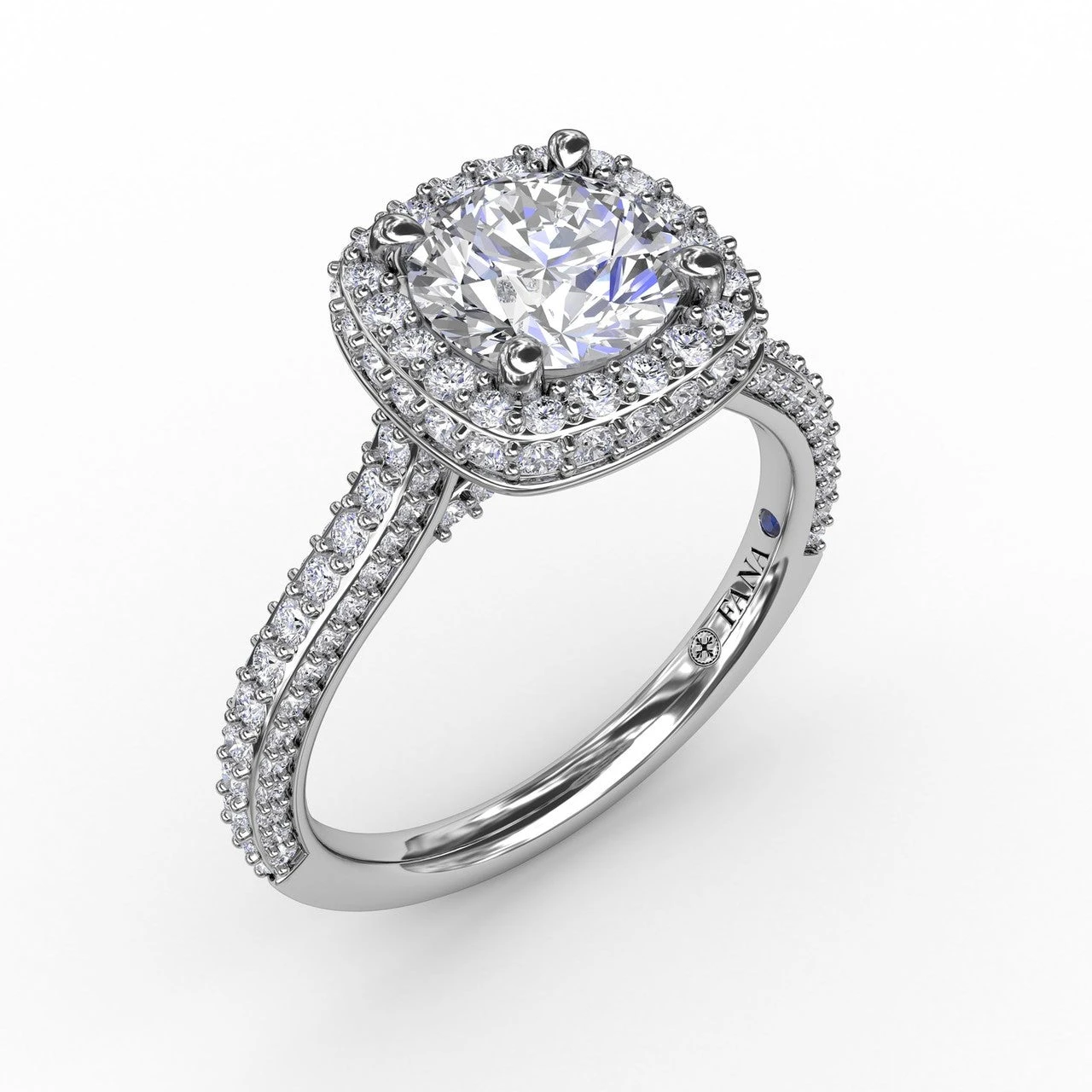 FANA Cushion-Shaped Waterfall Halo Engagement Ring Setting With Pavé Band 3 FANA Cushion-Shaped Waterfall Halo Engagement Ring Setting With Pavé Band