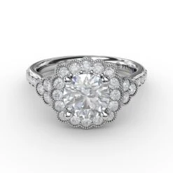 FANA Floral Halo With Diamond Accents Engagement Ring Setting -DIAMOND JEWELRY SHOP S3563.Flat .White