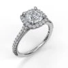 FANA Delicate Cushion Halo Engagement Ring Setting With Pave Shank -DIAMOND JEWELRY SHOP S3790.Perspective.White