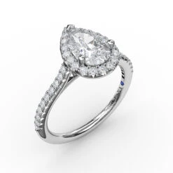 FANA Delicate Pear Shaped Halo And Pave Band Engagement Ring Setting