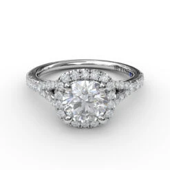 FANA Classic Diamond Halo Engagement Ring Setting With A Subtle Split Band 9 FANA Classic Diamond Halo Engagement Ring Setting With A Subtle Split Band -DIAMOND JEWELRY SHOP S3844.Flat .White