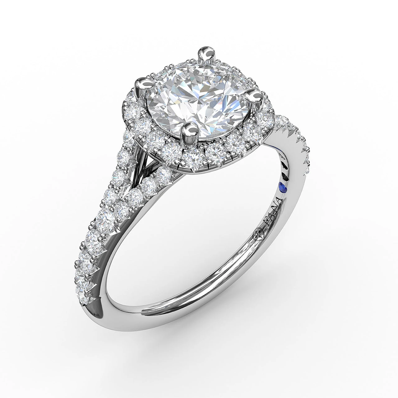 FANA Classic Diamond Halo Engagement Ring Setting With A Subtle Split Band 3 FANA Classic Diamond Halo Engagement Ring Setting With A Subtle Split Band