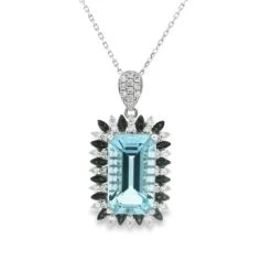 Aquamarine & Black/White Diamond Pendant
