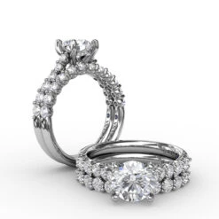 FANA Contemporary Diamond Solitaire Engagement Ring Setting With Hidden Halo -DIAMOND JEWELRY SHOP SW3216.Flat .White
