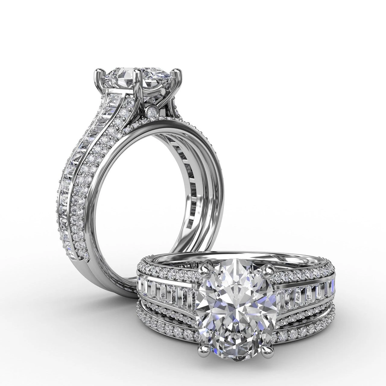 FANA Oval Diamond Solitaire Engagement Ring Setting With Baguettes And Pavé 6 FANA Oval Diamond Solitaire Engagement Ring Setting With Baguettes And Pavé - Image 4