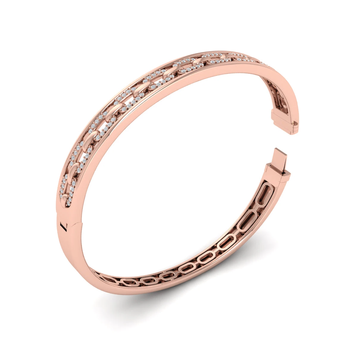 Vlora Adella 14K Reverse Channel Set Link With Diamonds Hinged Bangle (Diamond 0.61CTW) 4 Vlora Adella 14K Reverse Channel Set Link With Diamonds Hinged Bangle (Diamond 0.61CTW) - Image 2