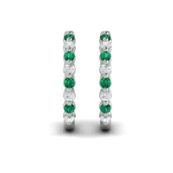 Vlora Adella 14K Gold Diamond And Emerald Twist Huggie Hoop Earrings (Diamond 0.36CTW, Emerald 0.43CTW )