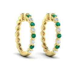 Vlora Adella 14K Gold Diamond And Emerald Twist Huggie Hoop Earrings (Diamond 0.36CTW, Emerald 0.43CTW ) -DIAMOND JEWELRY SHOP VER60011EYG