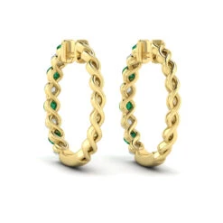 Vlora Adella 14K Gold Diamond And Emerald Twist Huggie Hoop Earrings (Diamond 0.36CTW, Emerald 0.43CTW ) -DIAMOND JEWELRY SHOP VER60011EYG B