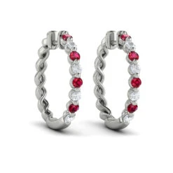 Vlora Adella 14K Gold Diamond And Ruby Twist Huggie Hoop Earrings (Diamond 0.36CTW, Ruby 0.52CTW ) -DIAMOND JEWELRY SHOP VER60011RWG