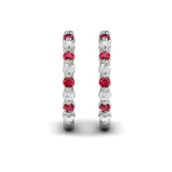 Vlora Adella 14K Gold Diamond And Ruby Twist Huggie Hoop Earrings (Diamond 0.36CTW, Ruby 0.52CTW )