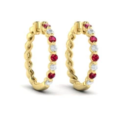 Vlora Adella 14K Gold Diamond And Ruby Twist Huggie Hoop Earrings (Diamond 0.36CTW, Ruby 0.52CTW ) -DIAMOND JEWELRY SHOP VER60011RYG dc4c87c8 345c 4e53 95b7 bfa9138cf0c9