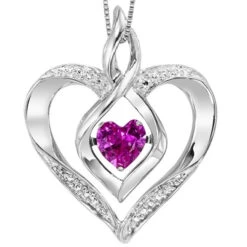 Silver Diamond & Created Pink Tourmaline Pendant