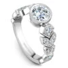Noam Carver White Gold Bezel Engagement Ring Setting With Milgrain Floral Shank (0.52 CTW) -DIAMOND JEWELRY SHOP b028 01a
