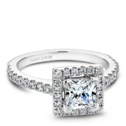 Noam Carver White Gold Diamond Engagement Ring Setting With Princess Center Stone And Halo (0.50 CTW) -DIAMOND JEWELRY SHOP b029 02a flat