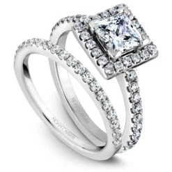Noam Carver White Gold Diamond Engagement Ring Setting With Princess Center Stone And Halo (0.50 CTW) -DIAMOND JEWELRY SHOP b029 02ab