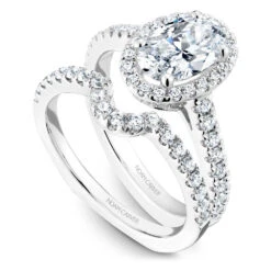 Noam Carver White Gold Diamond Engagement Ring Setting With Oval Center Stone And Halo (0.57 CTW) -DIAMOND JEWELRY SHOP b034 04ab