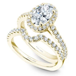 Noam Carver Yellow Gold Diamond Engagement Ring Setting With Oval Center Stone And Halo (0.57 CTW) -DIAMOND JEWELRY SHOP b034 04ya both