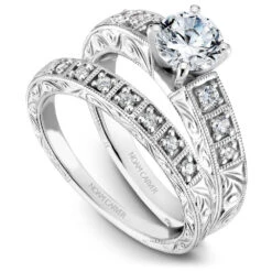 Noam Carver White Gold Milgrain And Carved Shank Diamond Engagement Ring Setting (0.14 CTW) -DIAMOND JEWELRY SHOP b057 01ab