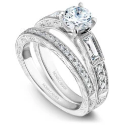 Noam Carver White Gold Milgrain Baguettes And Rounds Engagement Ring Setting (0.40 CTW) -DIAMOND JEWELRY SHOP b058 01ab