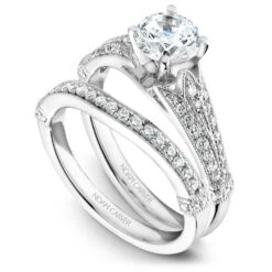 Noam Carver White Gold Vintage Engagement Ring Setting With Elaborate Diamond Shank (0.26 CTW) -DIAMOND JEWELRY SHOP b064 01ab