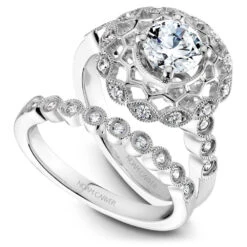 Noam Carver White Gold Diamond Engagement Ring Setting With Woven Halo (0.24 CTW) -DIAMOND JEWELRY SHOP b068 01ab
