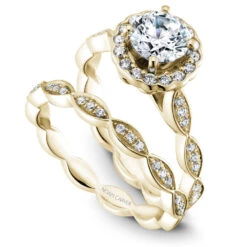 Noam Carver Yellow Gold Halo Diamond Engagement Ring Setting (0.27 CTW) -DIAMOND JEWELRY SHOP b085 01yab