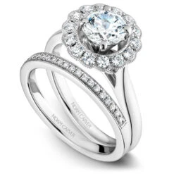 Noam Carver White Gold Floral Halo Engagement Ring Setting (0.37 CTW) -DIAMOND JEWELRY SHOP b086 01ab