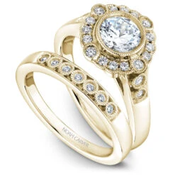 Noam Carver Yellow Gold Bezel Set Halo Engagement Ring Setting With Milgrain (0.27 CTW) -DIAMOND JEWELRY SHOP b091 01yab