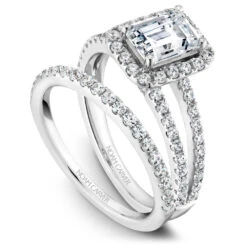 Noam Carver White Gold Split Shank Diamond Engagement Ring Setting With Emerald Center Stone And Halo -DIAMOND JEWELRY SHOP b092 01ab