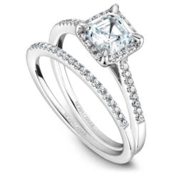 Noam Carver White Gold Princess Diamond Engagement Ring Setting With Halo (0.18 CTW) -DIAMOND JEWELRY SHOP b094 01ab