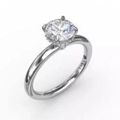 FANA Contemporary Round Diamond Solitaire Engagement Ring Setting With Hidden Pavé Halo