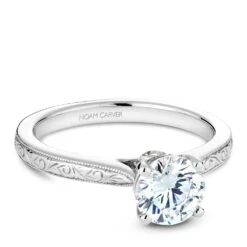 Noam Carver White Gold Carved Edge Engagement Ring Setting (0.04 CTW) -DIAMOND JEWELRY SHOP b140 02ea flat