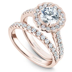 Noam Carver Rose Gold Floral Halo Engagement Ring Setting (0.59 CTW) -DIAMOND JEWELRY SHOP b150 01rab
