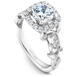 Noam Carver White Gold Cushion Halo Engagement Ring Setting With Carved Shank (0.35 CTW)