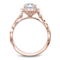 Noam Carver Rose Gold Cushion Halo Engagement Ring Setting With Carved Shank (0.35 CTW) -DIAMOND JEWELRY SHOP b151 01ra side